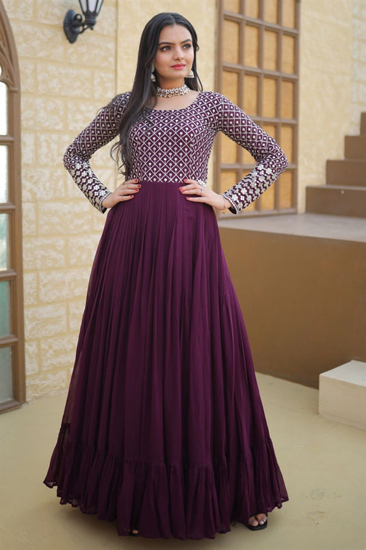 Pink Traditional Function Wear Embroidered Cotton Gown