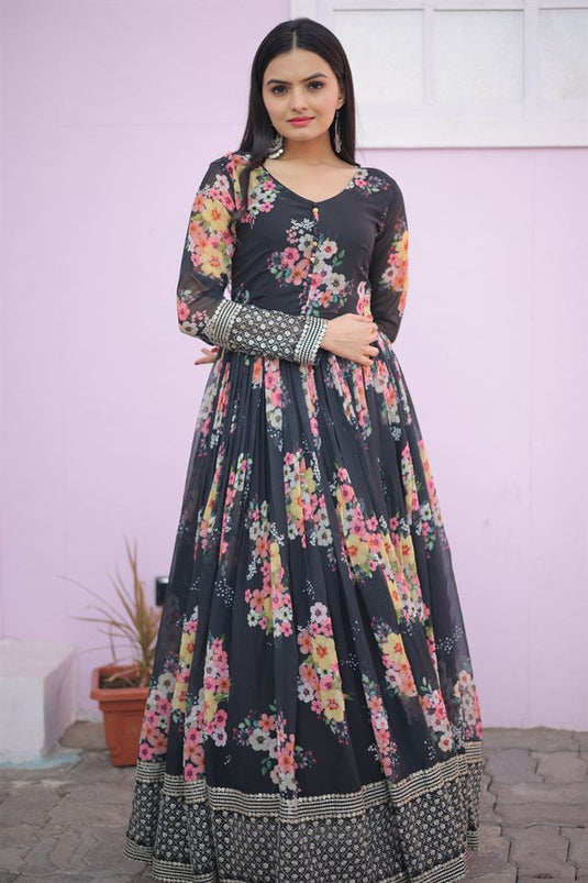 Black Color Georgette Fabric Divine Readymade Long Gown