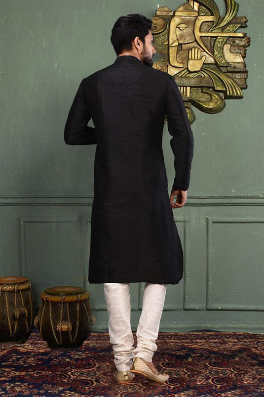 Black Color Festive Wear Readymade Men Stylish Kurta Pyjama