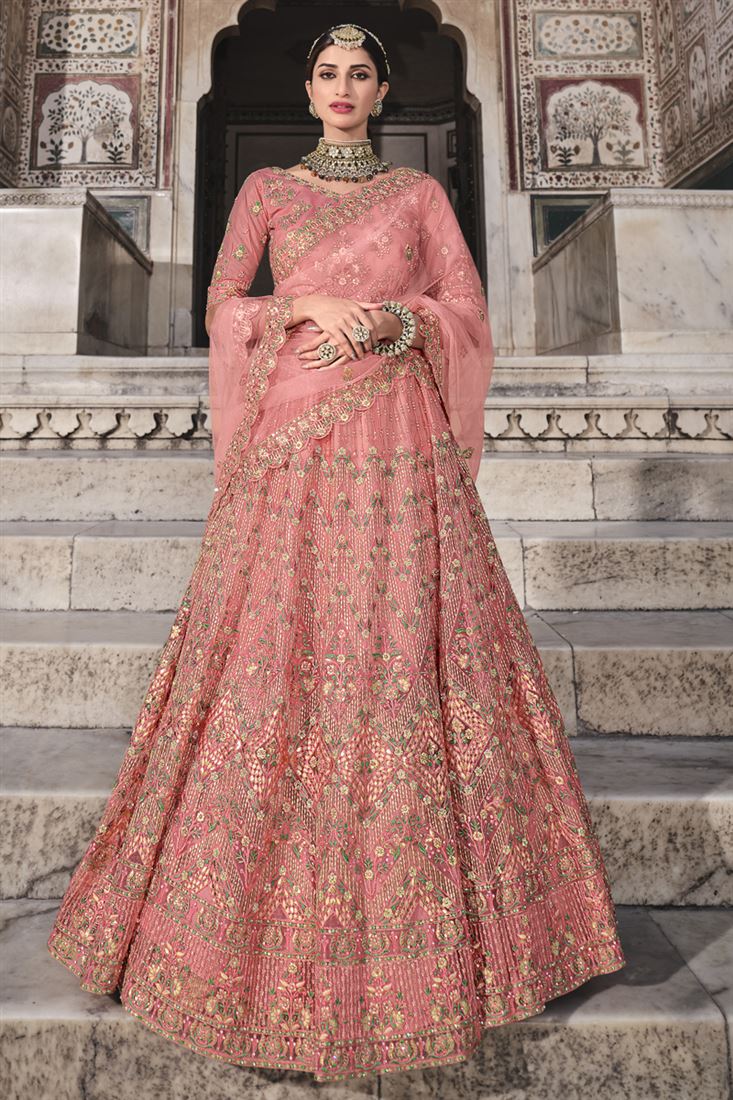 Peach color wedding lehenga hotsell