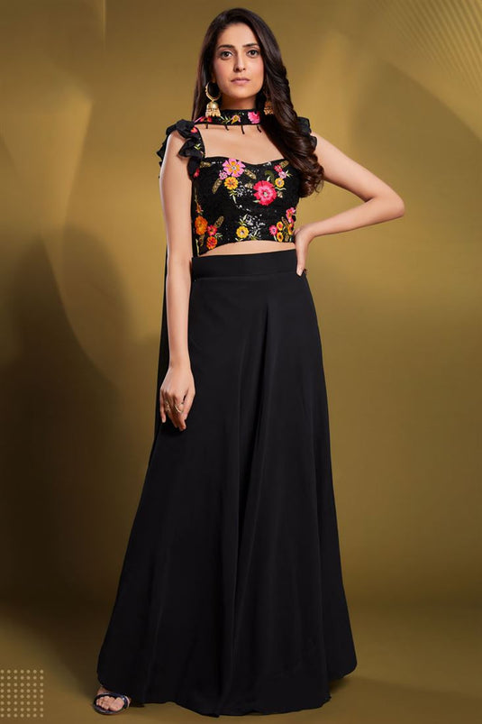 Exclusive Function Style Black Color Readymade Lehenga In Georgette Fabric