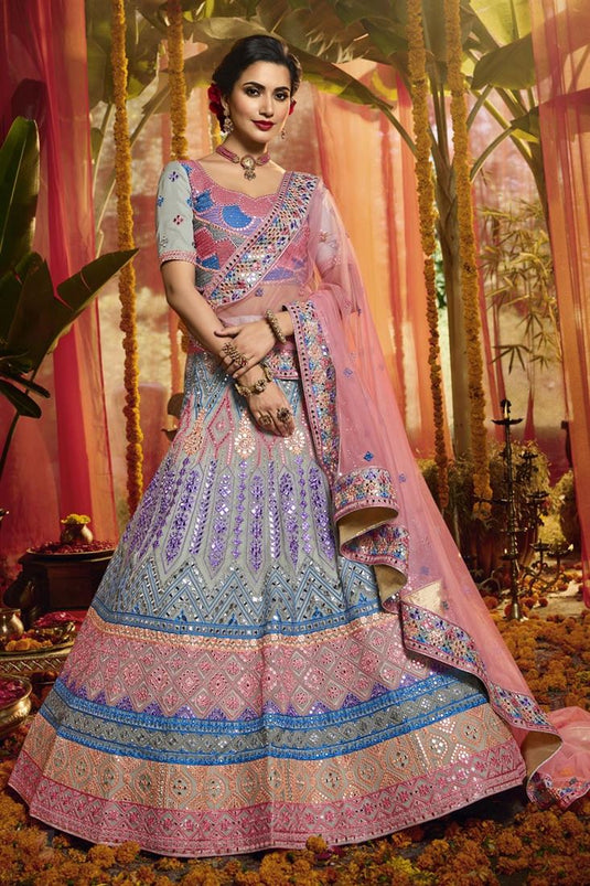 Exclusive Organza Fabric Multi Color Wedding Wear 3 Piece Lehenga Choli