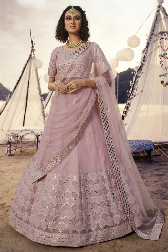Exclusive Function Wear Organza Fabric Lehenga Choli In Pink Color