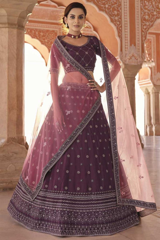 Wine Color Bridal Lehenga ,On Velvet Fabric – Lady Selection Inc