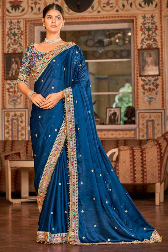 Blue Color Function Wear Gorgeous Saree In Organza Fabric