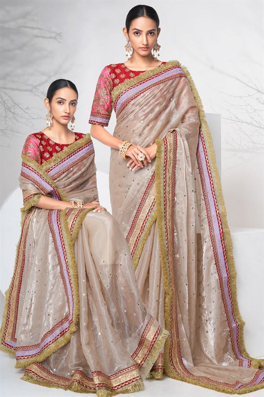 Fancy Fabric Chikoo Color Supreme Function Look Saree