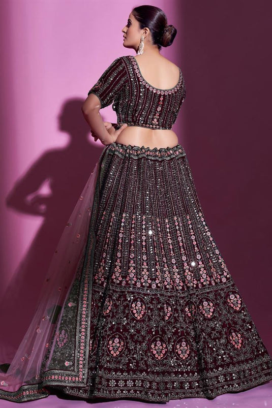 Komal Vora Fascinate Crepe Fabric Lehenga In Wine Color