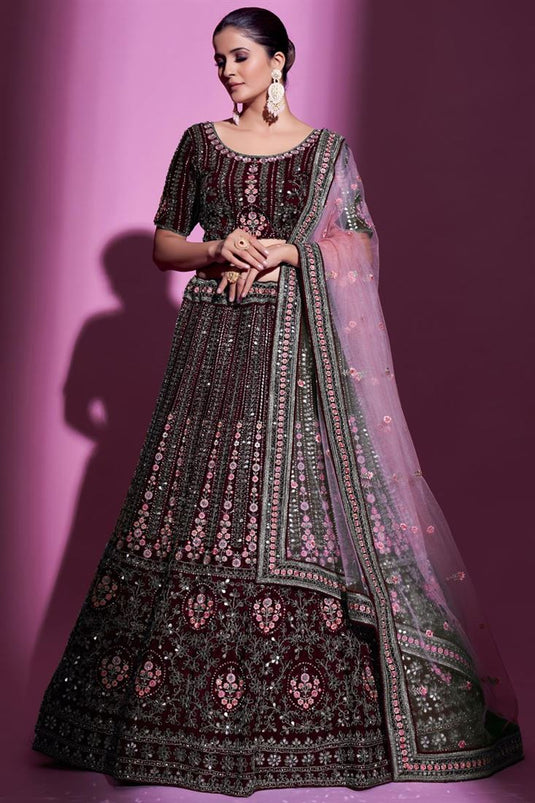 Komal Vora Fascinate Crepe Fabric Lehenga In Wine Color