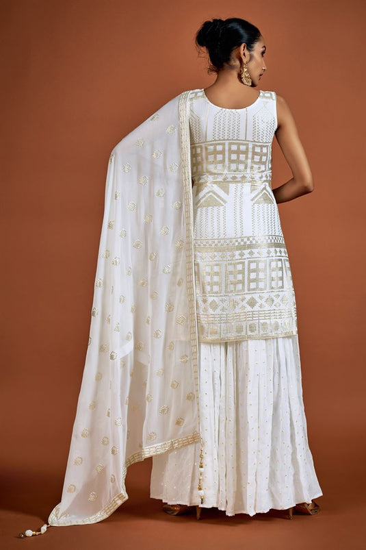 White Sequins Georgette Sharara Suit