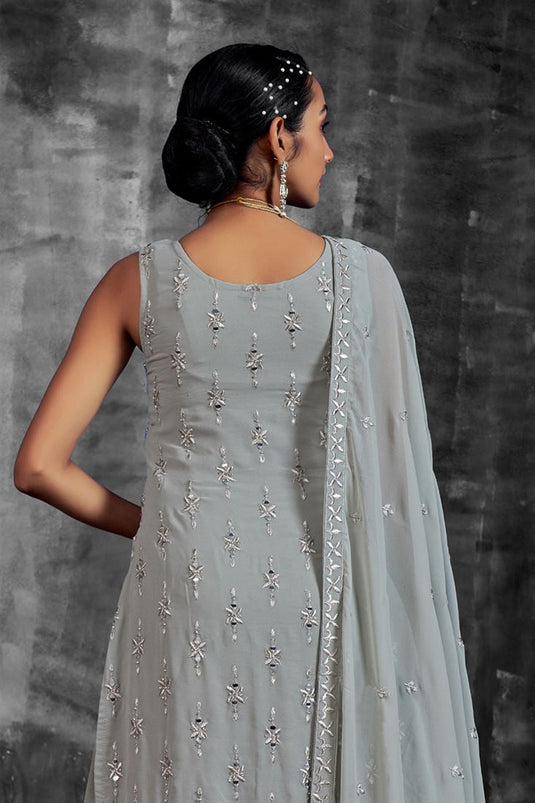 Georgette Fabric Grey Color Function Look Winsome Sharara Suit