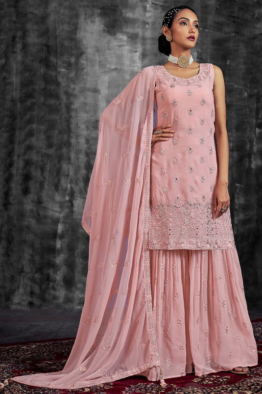 Pink Georgette Fabric Function Look Tempting Sharara Suit