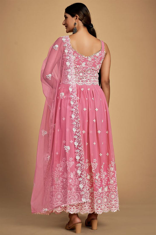 Pink Color Georgette Fabric Beautiful Function Wear Anarklai Suit