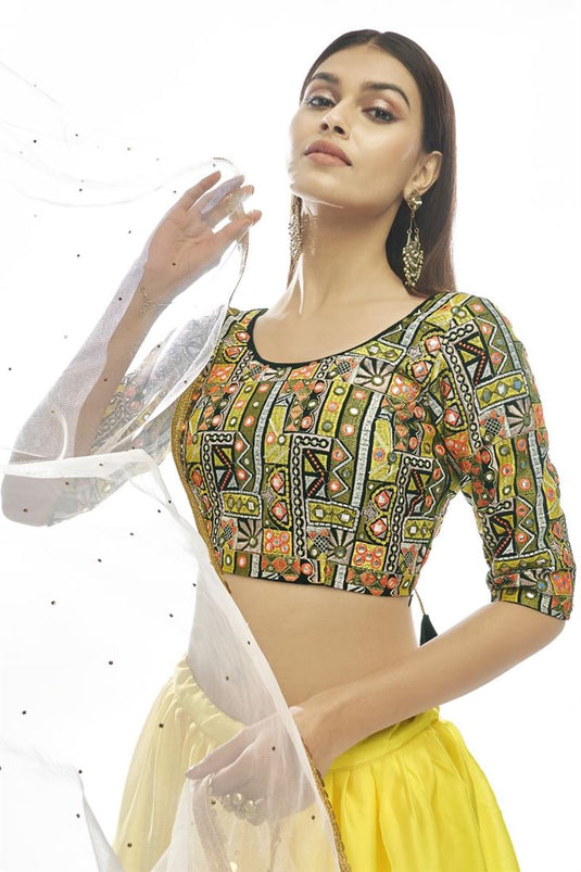 Vintage Printed Work On Georgette Fabric Lehenga In Multi Color