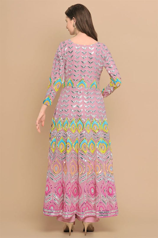 Fancy Georgette Festive Wear Embroidered Maroon Anarkali Dress