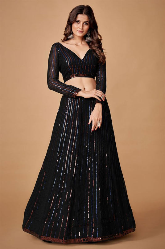 Komal Vora Radiant Black Color Georgette Fabric Function Style Lehenga