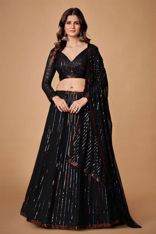 Komal Vora Radiant Black Color Georgette Fabric Function Style Lehenga