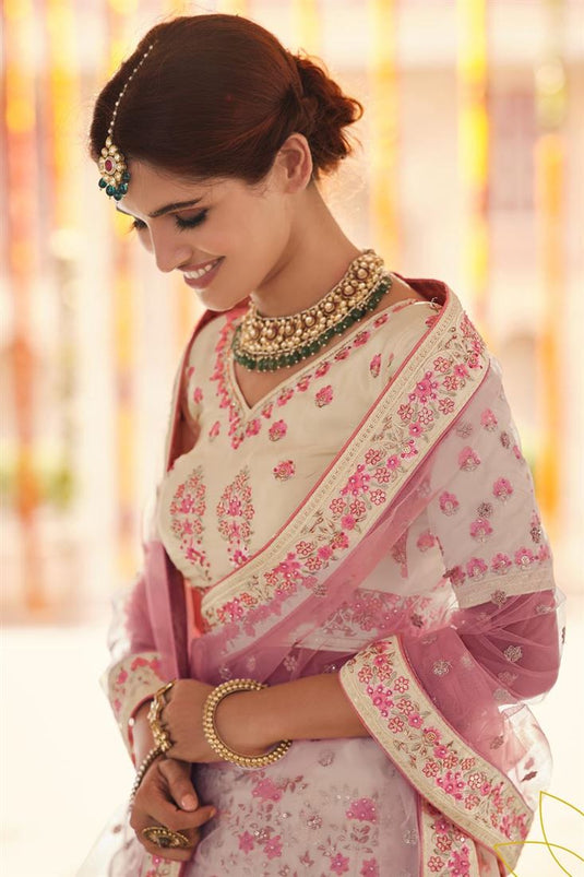 Pink printed silk crepe Semi Stitched bridal lehenga - MEGHALYA - 3437046