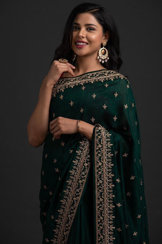Dark Green Color Party Look Art Silk Fabric Lovely Saree