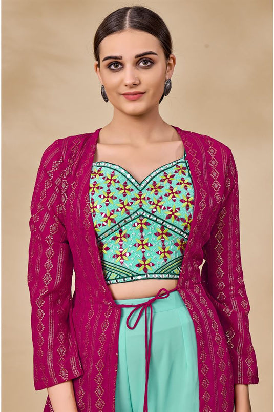 Radiant Pink Color Georgette Fabric Sharara Suit With Jacket
