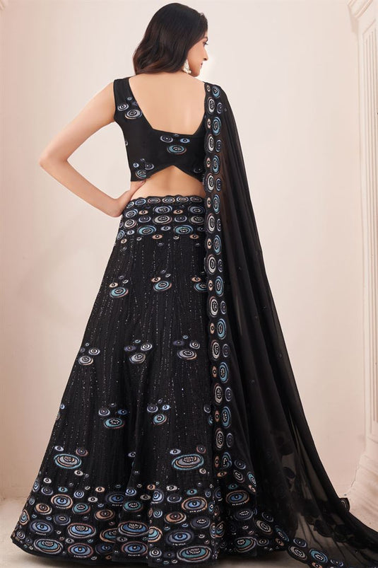 Black Color Georgette Fabric Beauteous Wedding Wear Lehenga