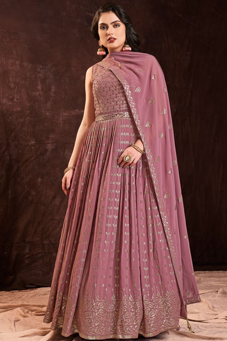 Delicate Pink Color Party Style Georgette Gown With Dupatta