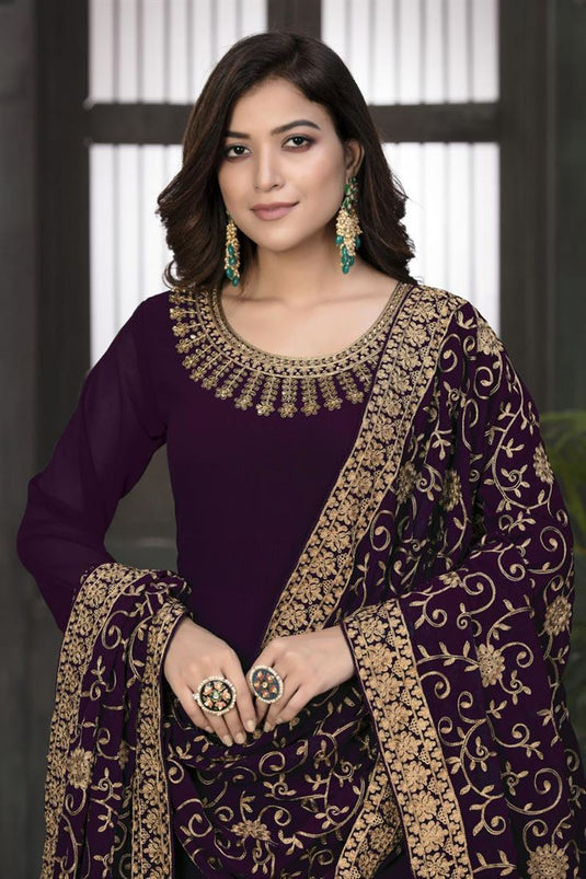 Georgette Fabric Party Wear Purple Color Designer Embroidered Anarkali Suit