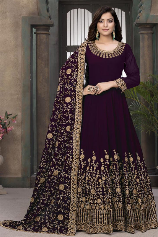 Georgette Fabric Party Wear Purple Color Designer Embroidered Anarkali Suit