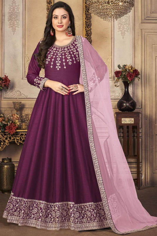 Purple Color Art Silk Fabric Function Wear Fascinating Anarkali Suit