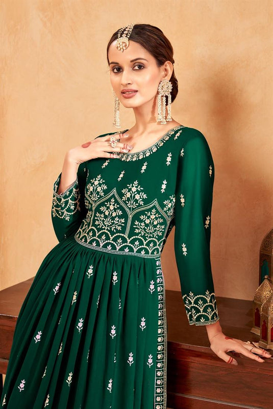 Dark Green Color Georgette Embellished Palazzo Suit For Function
