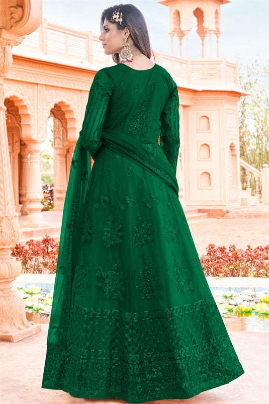 Net Fabric Green Color Supreme Embroidered Anarkali Suit