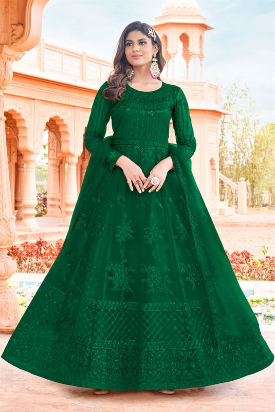Net Fabric Green Color Supreme Embroidered Anarkali Suit
