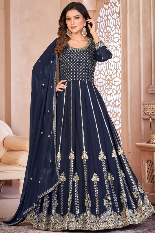 Latest Blue Anarkali Gown Dress For Engagement Parties With Price - Ethnic  Race
