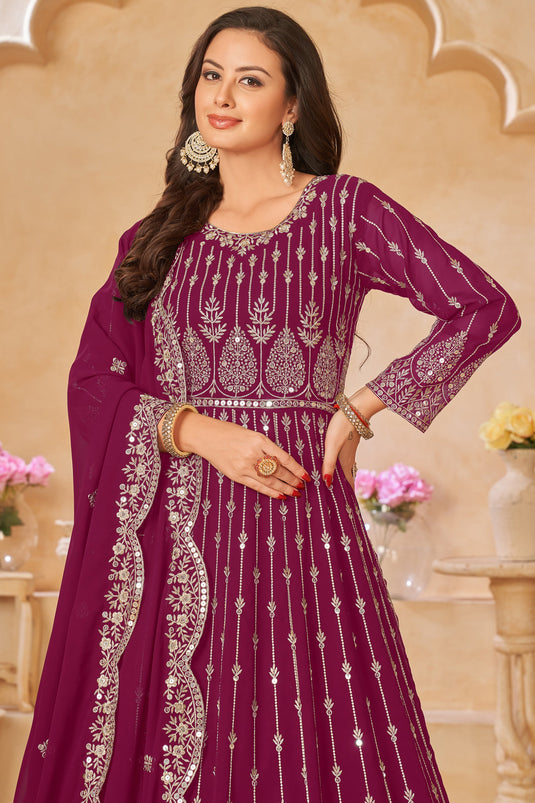 Embroidered Georgette Fabric Magenta Color Long Anarkali Salwar Kameez