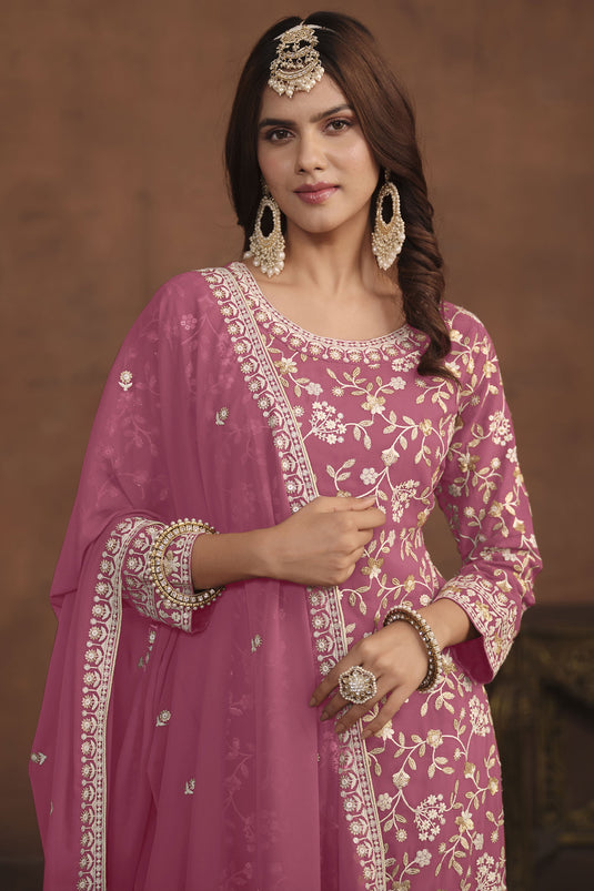 Pink Georgette Fabric Embroidered Function Wear Fancy Palazzo Salwar Kameez