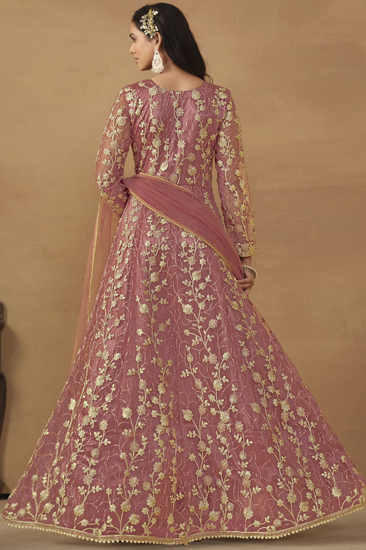 Pink Color Function Wear Net Fabric Charismatic Anarkali Suit