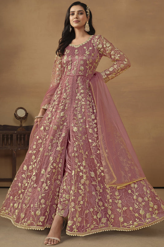 Pink Color Function Wear Net Fabric Charismatic Anarkali Suit