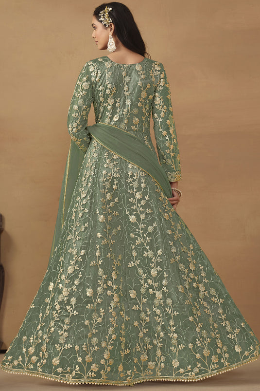 Net Fabric Function Wear Sea Green Color Phenomenal Anarkali Suit