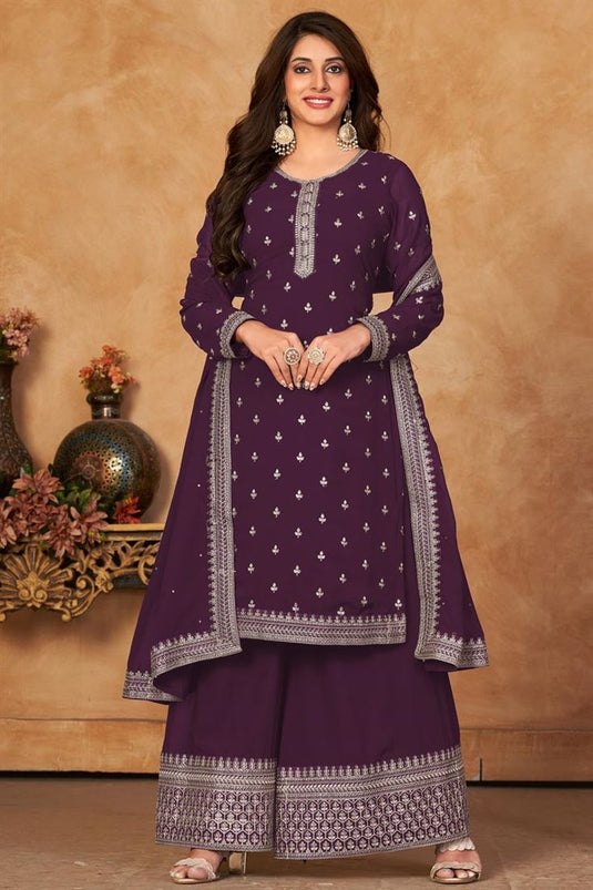 Function Wear Awesome Georgette Fabric Palazzo Suit In Purple Color