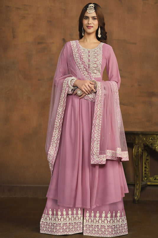 Incredible Georgette Pink Color Festive Wear Palazzo Suit