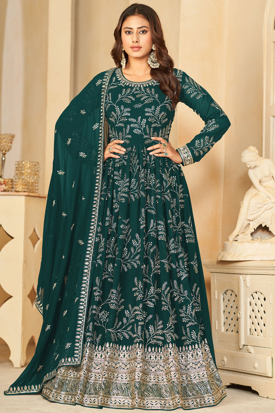 Buy Georgette Dark Green Anarkali Suit With Copper Dori Work Online  -LSTV0365 Andaaz Fashion