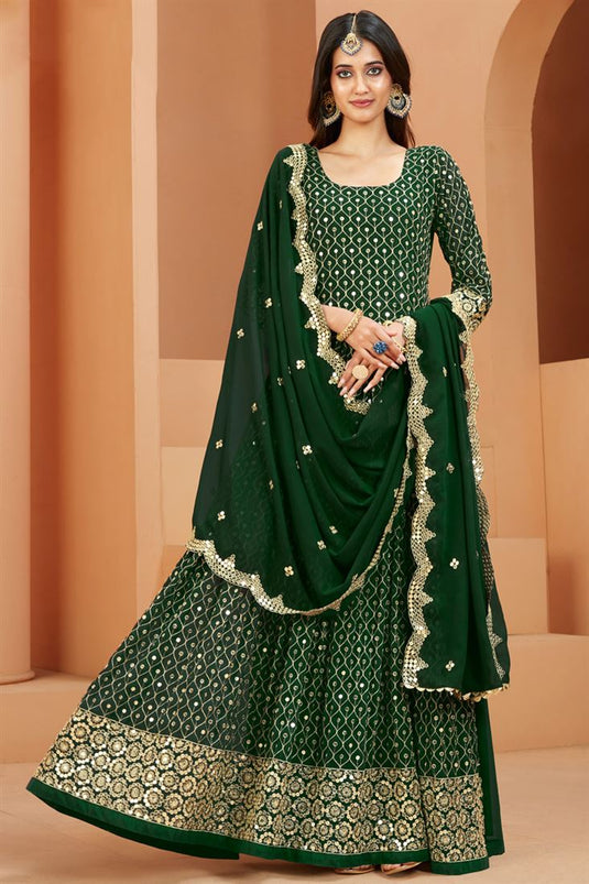 Dazzling Sequins Work On Georgette Dark Green Anarkali Suit