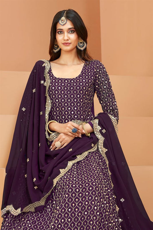 Winsome Sequins Work On Georgette Purple Anarkali Suit