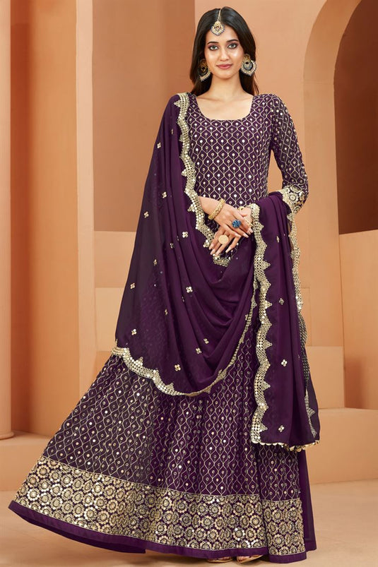 Winsome Sequins Work On Georgette Purple Anarkali Suit