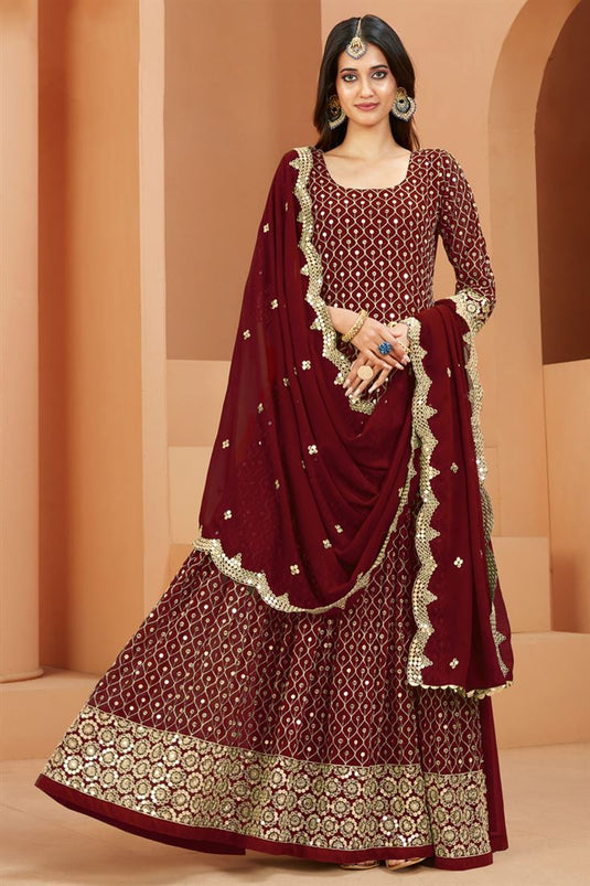 Marvellous Sequins Work Georgette Maroon Anarkali Suit