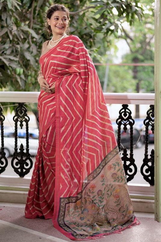 Art Silk Fabric Pink Color Casual Wear Stylish Printed Saree