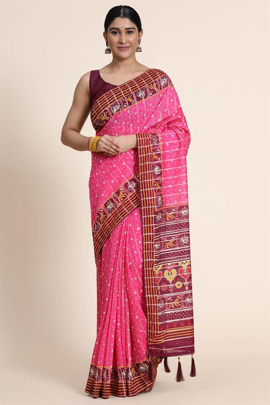 Rani Color Organza Fabric Daily Wear Supreme Saree With Digital Printed Work