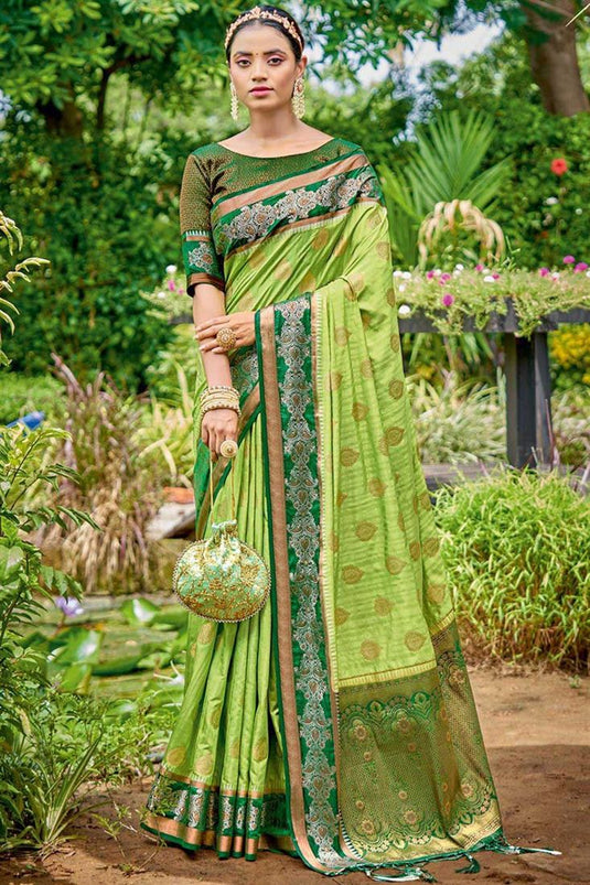 Embellished Green Color Festival Wear Art Silk Saree
