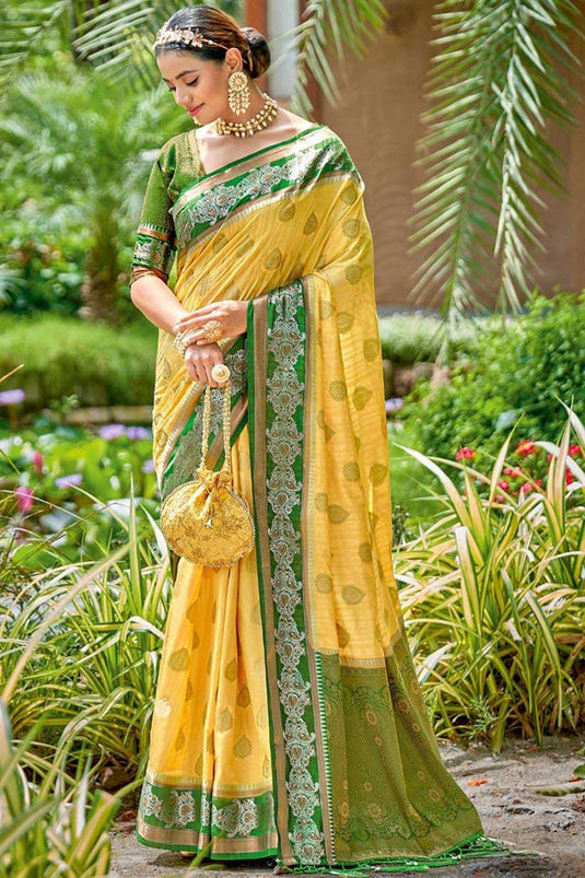 Festival Wear Stunning Yellow Color Art Silk Saree