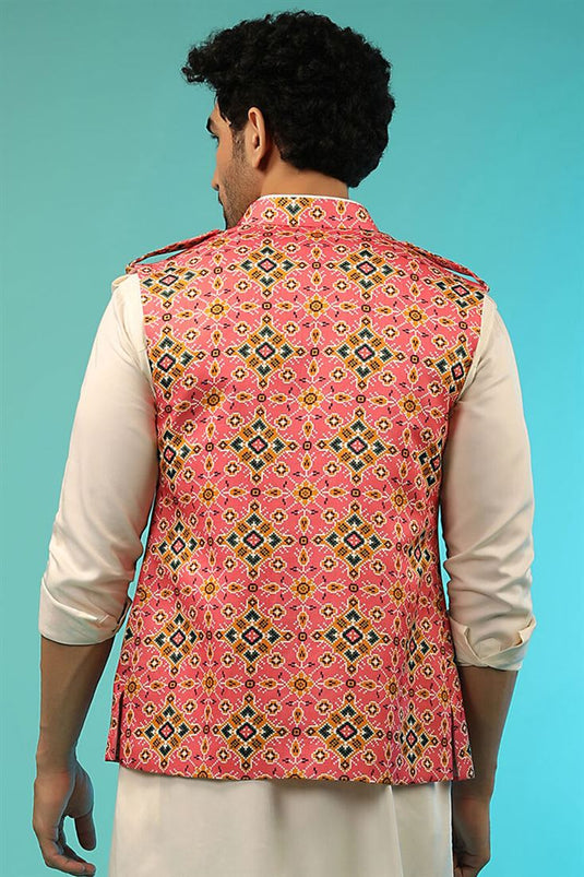 Pink Color Satin Fabric Beguiling Printed Jacket In Function Wear