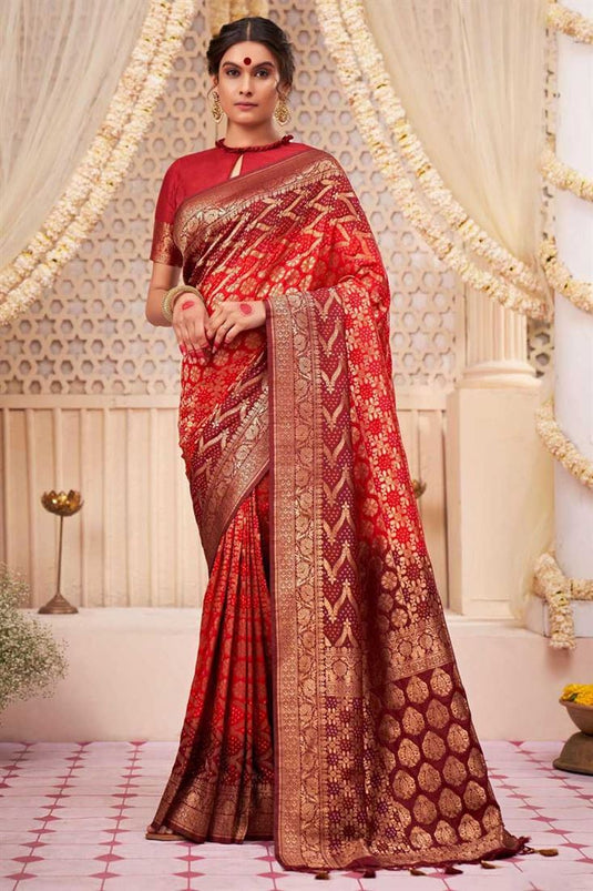 Imperial Red Color Art Silk Fabric Saree With Weaving Work